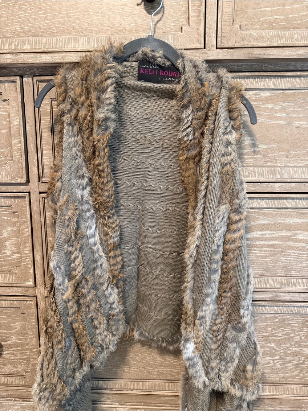 Taupe Fur Trim Knit Vest
